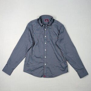 UNTUCKit Mens Medium Blue Red Plaid Long Sleeve Button Down Shirt Polyester